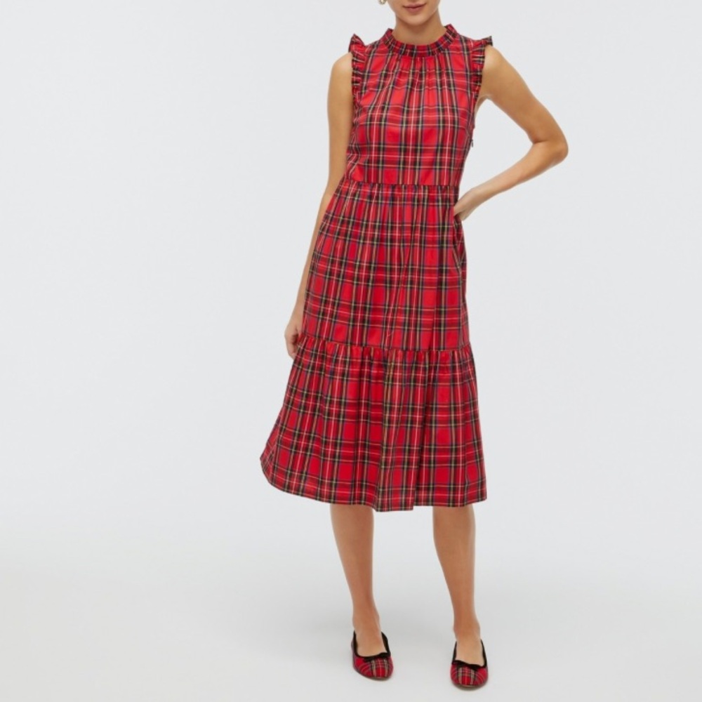 J Crew Tiered Ruffle Tartan Dress with Pockets. Size 6